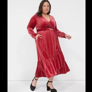 NWT Lane Bryant Rhubarb Velvet Midi Dress  14 / 16